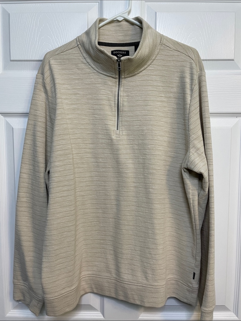Dockers Men’s Zip Mock Neck Sweater in Light Beige